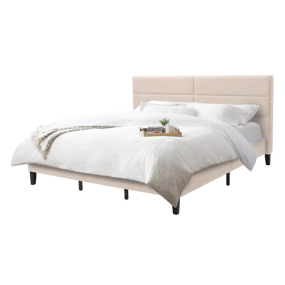 Bellevue Cream King Platform Bed with Tufted Upholstered Headboard