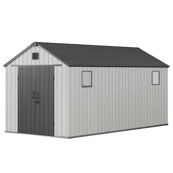 8 ft. W x 15 ft. D Resin Outdoor Storage Shed with Floor, Double Doors, Window and Vent (106 sq. ft.)