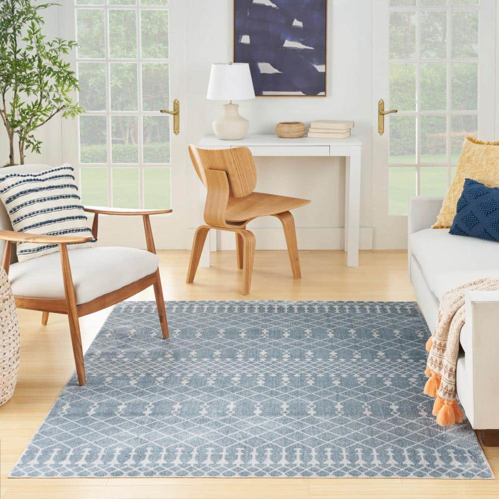 Astra Blue and Ivory Synthetic 4' x 6' Trellis Area Rug