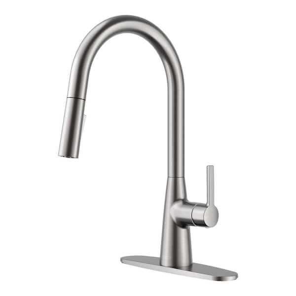 Modern Brushed Nickel 15.86 in. H Pull-Down Kitchen Faucet with 360° Swivel Spout