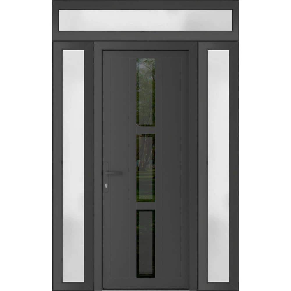 60 in. x 94 in. Right-hand/Inswing Mirrored Glass Antracite Grey Steel Prehung Front Door with Hardware price history on PriceWatchPro
