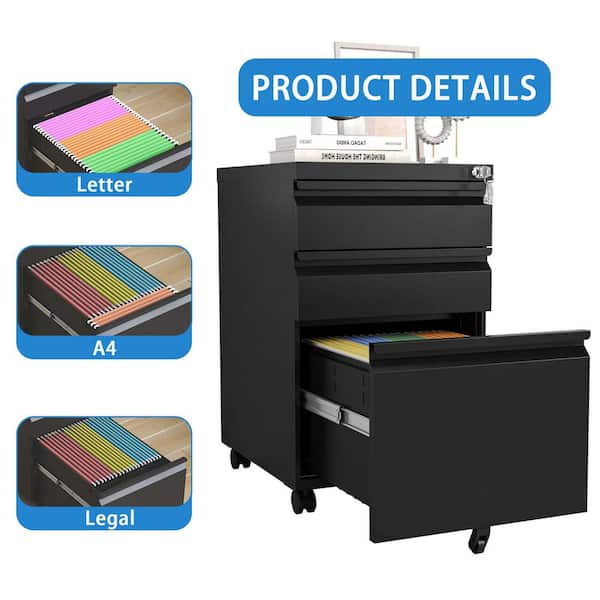 ▼Personnel Systems and Records Third ed. CSC DECOR INC 3 Drawer Black Metal 15 in. W x 24 in. H