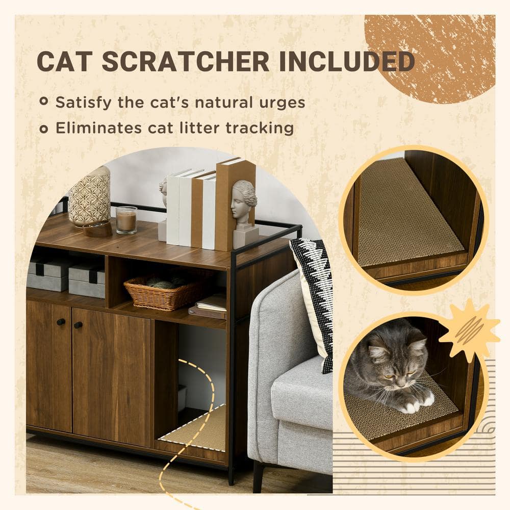 Brown Wood and Metal Freestanding Cat Litter Box Enclosure