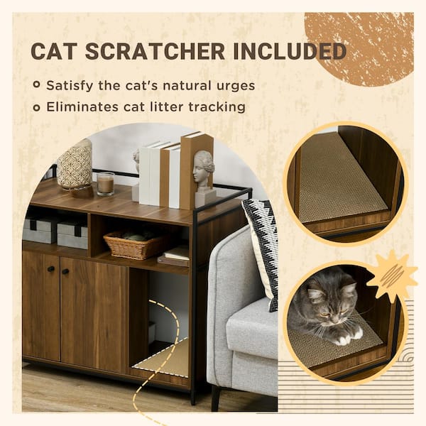 PawHut 54.3-in Litter Box Enclosure with Cat Tree Tower D31-078V01RB