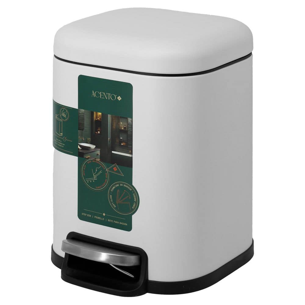 White Stainless Steel Square Step Trash Can with Pedal - 1.6 Gallons
