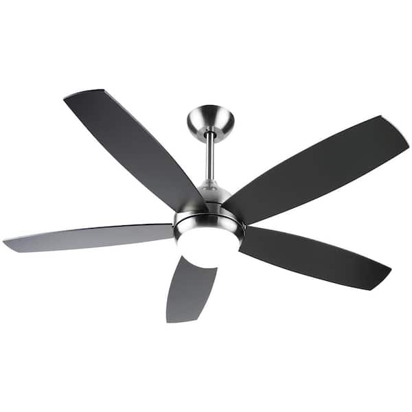 PUDO 52 in. Metal Indoor Stain Nickel Integrated LED Indoor Lighting Ceiling Fan with 2 Downrods and Double-Faced