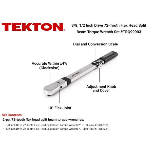 3/8, 1/2 in. Drive 72-Tooth Split Beam Torque Wrench Set with Cases, 2-Piece (26-130 Nm, 70-350 Nm)