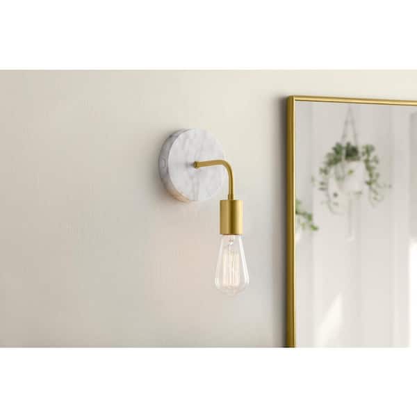 Hensley 1-Light Gold and Faux Marble Indoor Wall Sconce Light Fixture