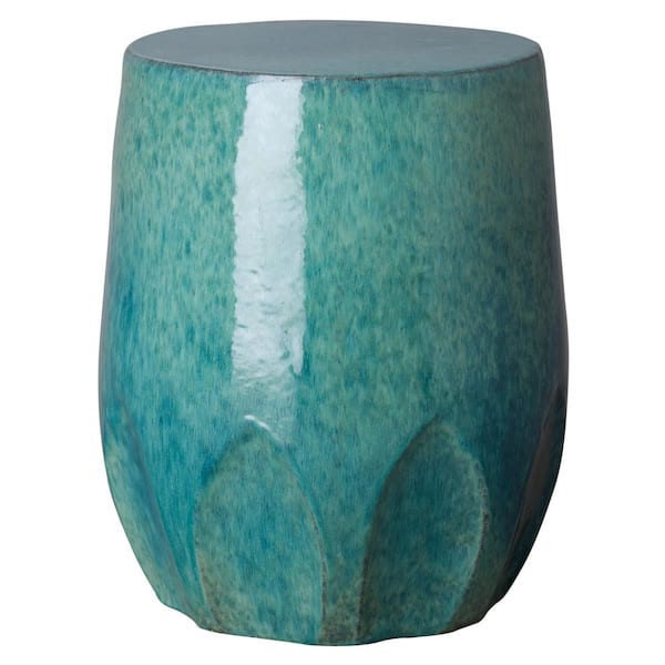 Emissary Calyx 22 in. H Teal Round Ceramic Garden Stool