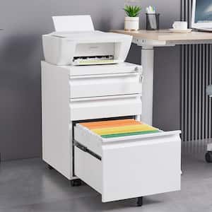 Office 3-Drawer White Metal 24 in H x 17.7 in D x 15.3 in W Lateral File Cabinet Mobile Cabinet with Rolling Casters