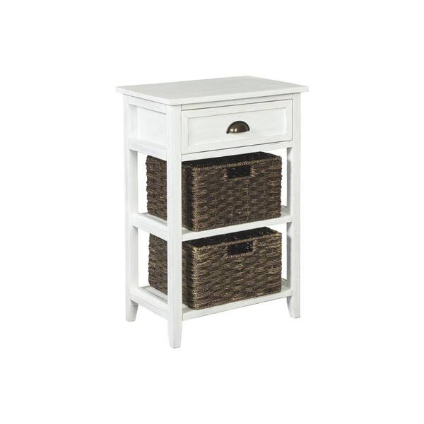 And Brown Wooden Accent Table With, White Side Table With Storage Basket