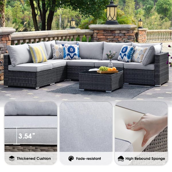 XIZZI Gemini 7-Piece Wicker Outdoor Sectional Set with Light Gray