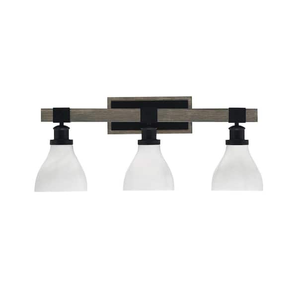 Unbranded Richmond 26.75 in. 3-Light Vanity Light Matte Black and Wood-look Metal with 6.25 in. White Marble no bulbs included