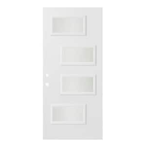 32 in. x 80 in. Beatrice Satin Opaque 4 Lite Painted White Right-Hand Inswing Steel Prehung Front Door
