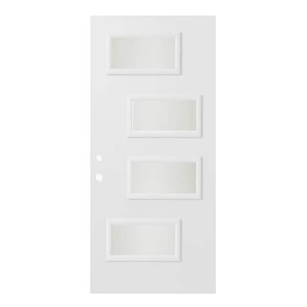 Stanley Doors 36 in. x 80 in. Beatrice Satin Opaque 4 Lite Painted White Right-Hand Inswing Steel Prehung Front Door