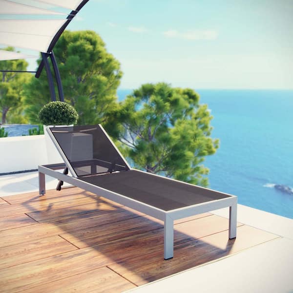 Shore Mesh Silver Black Aluminum Outdoor Patio Chaise Lounge