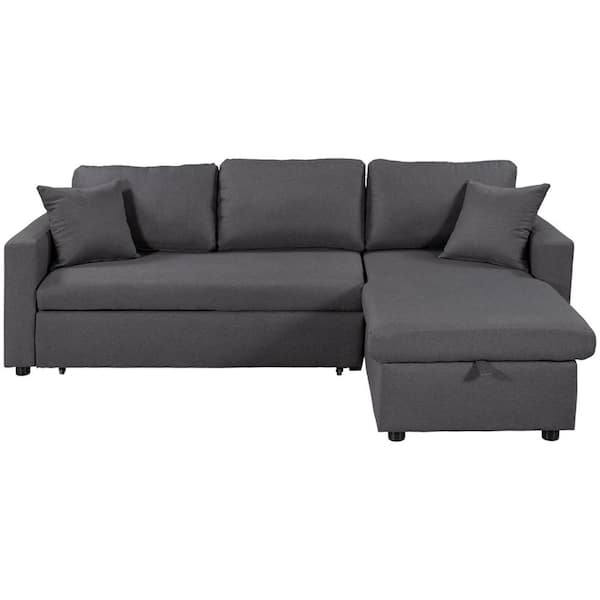 Z-joyee 87.4 in. W Square Arm 3-piece Polyester L-Shaped Sectional Sofa in Gray Storage