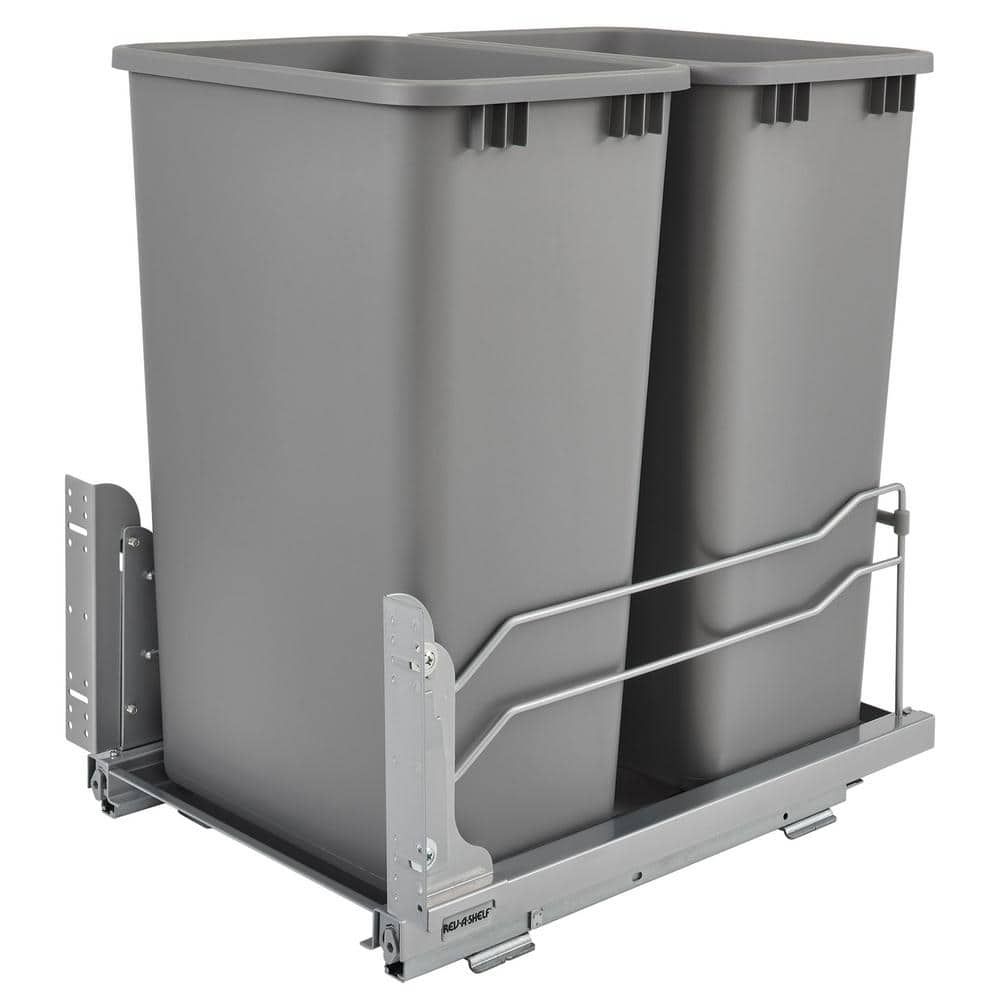 Rev-A-Shelf Silver Double Pull Out Trash Can 50 qt. with Rev-A-Shelf Silver Double Pull Out Trash Can 50 qt. with