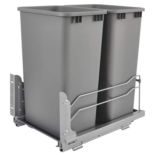 Rev-A-Shelf Silver Double Pull Out Trash Can 50 qt. with Soft-Close
