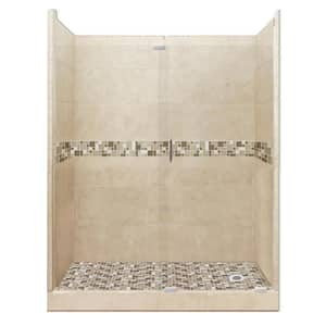 Tuscany Grand Slider 30 in. x 60 in. x 80 in. Right Drain Alcove Shower Kit in Brown Sugar and Chrome Hardware