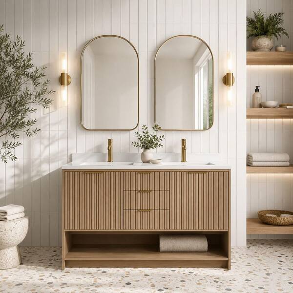 San Diego 55 in. W x 22 in. D x 34.5 in. H Single Bath Vanity in Oak Gray with Stone Top in White with White Basin