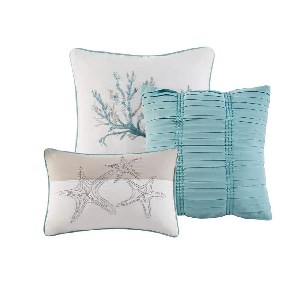 King Aqua Cotton Reversible Coastal Quilt Set