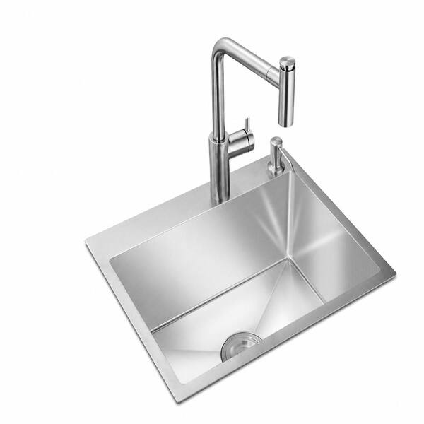 22 in. Drop-In Single Bowl Handmade 304 Stainless Steel Kitchen Sink with Drain Strainer, 22x18x9 in.