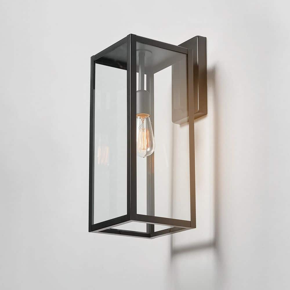 Matte Black Farmhouse Outdoor Wall Lantern with Clear Glass Shade