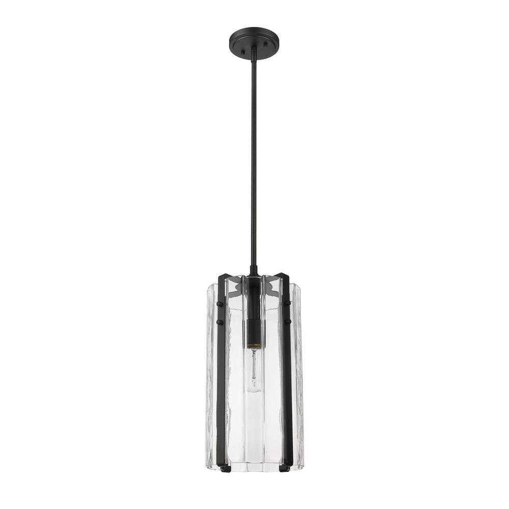 Alverton Matte Black Handcrafted Glass 1-Light Indoor/Outdoor Pendant