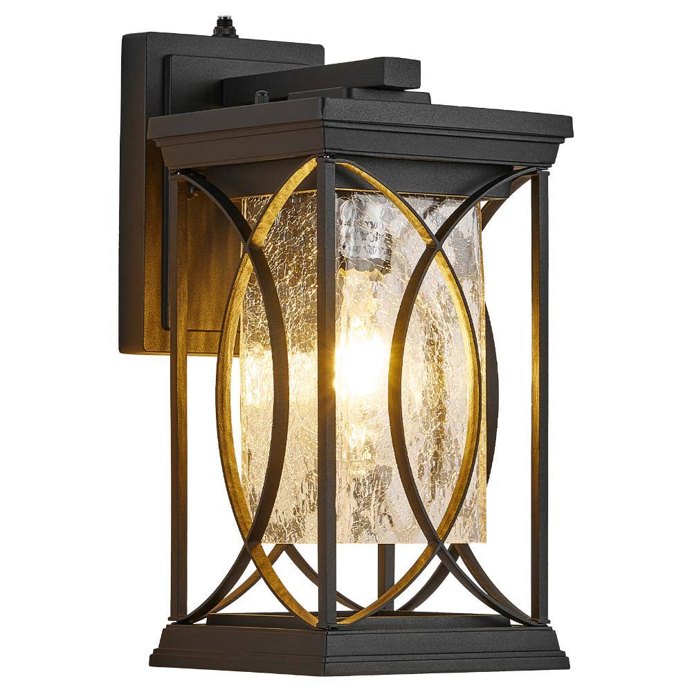 13.8 in. 1-Light Black Motion Sensing Dusk to Dawn Outdoor Hardwired Wall Lantern Sconces with Cracked Glass Shade price history on PriceWatchPro