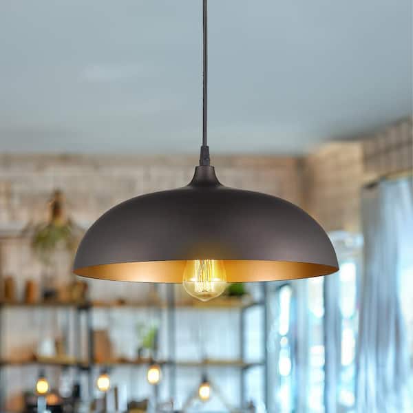 JAZAVA Farmhouse 60-Watt 1-Light Oil Rubbed Bronze Shaded Pendant