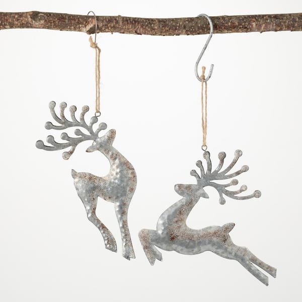 SULLIVANS 7.25 in. and 6 in. Silver Reindeer Ornament - Set of 2, Silver Christmas Ornaments