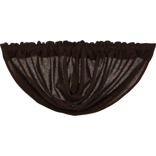 VHC BRANDS Burlap Chocolate 60 in. W x 15 in. L Cotton Rod Pocket Farmhouse Kitchen Curtain Balloon Valance in Chocolate Brown