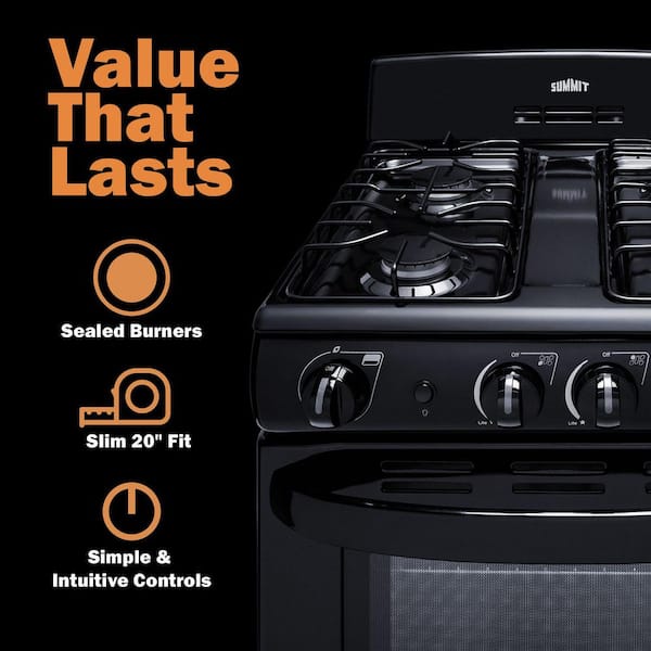 24 in. 2.9 cu. ft. 4 Sealed Burners Gas Range in Black with Front Controls