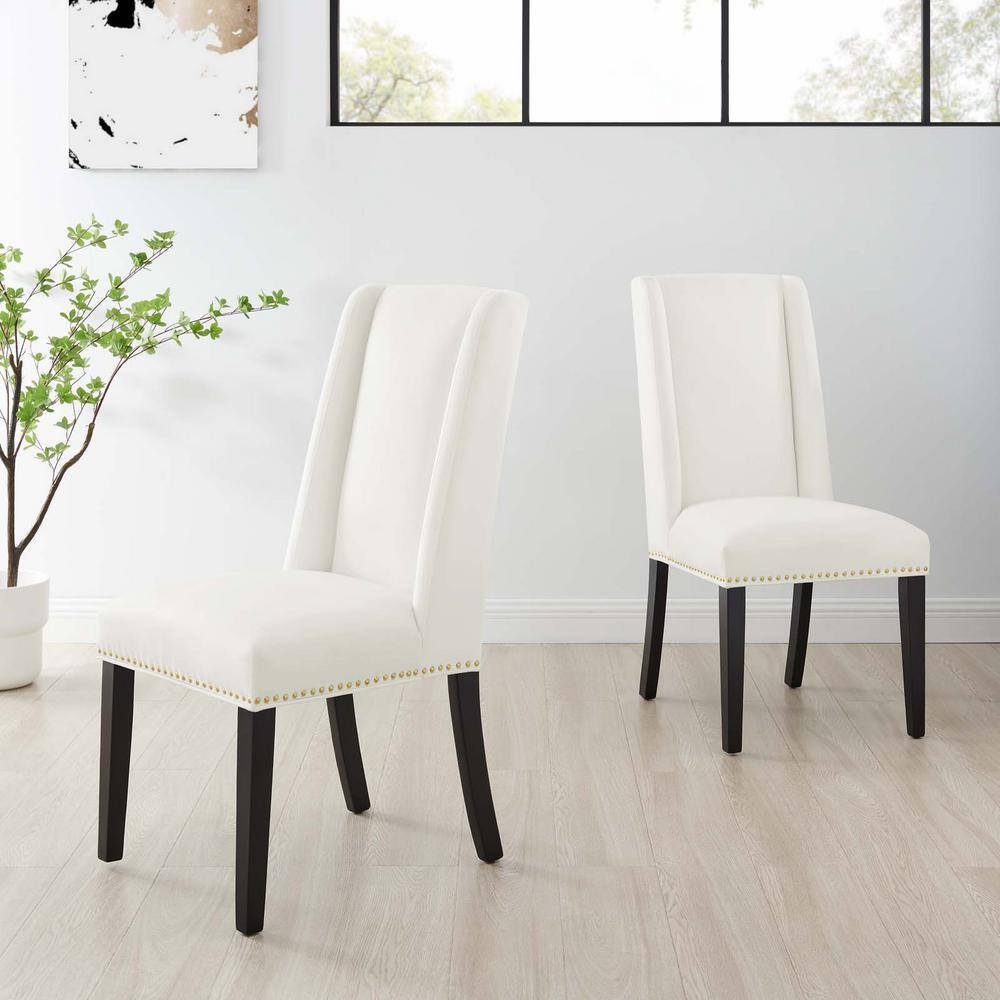 Elegant White Velvet Upholstered Side Chair with Wood Frame