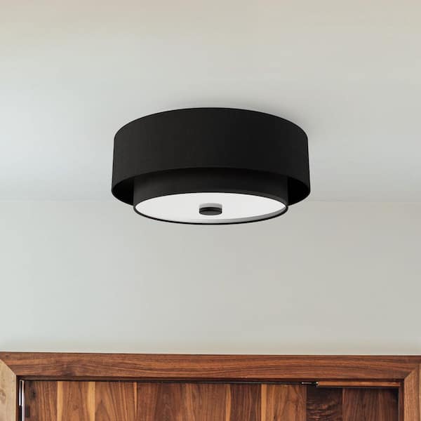 Hunter Brookside 13.25 In 2 Light Matte Black Drum Flush Mount Lighting for Hallway
