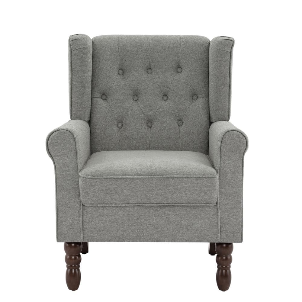 Uixe Modern Light Gray Linen Upholstered Button High Back