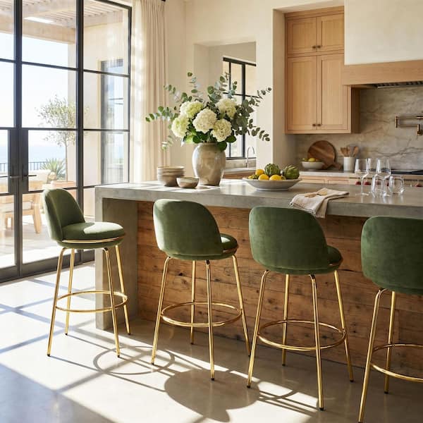 Boryn 30 in. H Green Modern Upholstered Bar Stools with Gold Metal Base, (Set of 4)