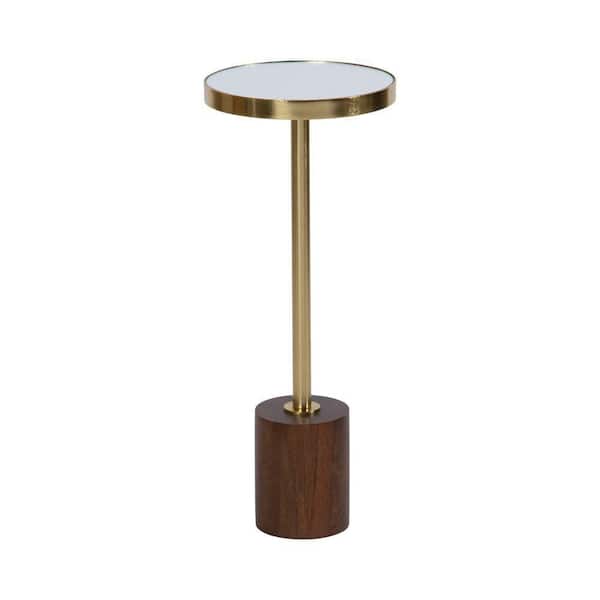 Hescott 10 in. Gold Round Glass End Table