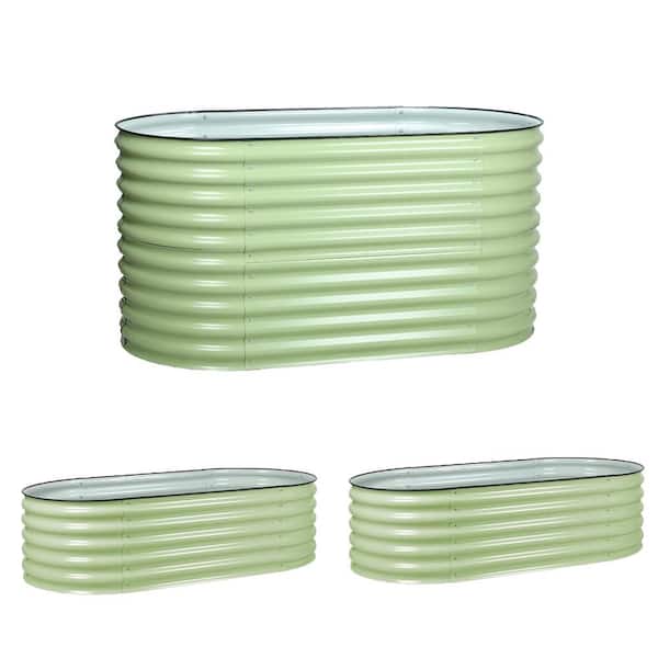 Aoodor 32 in. Extra-Tall 2-in-1 Olive Green Modular Metal Raised Garden Bed Kit Oval Planter Box for Vegetable Flower