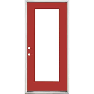 Legacy 30 in. x 80 in. Full-Lite Clear Glass RHIS Primed Morocco Red Finish Fiberglass Prehung Front Door