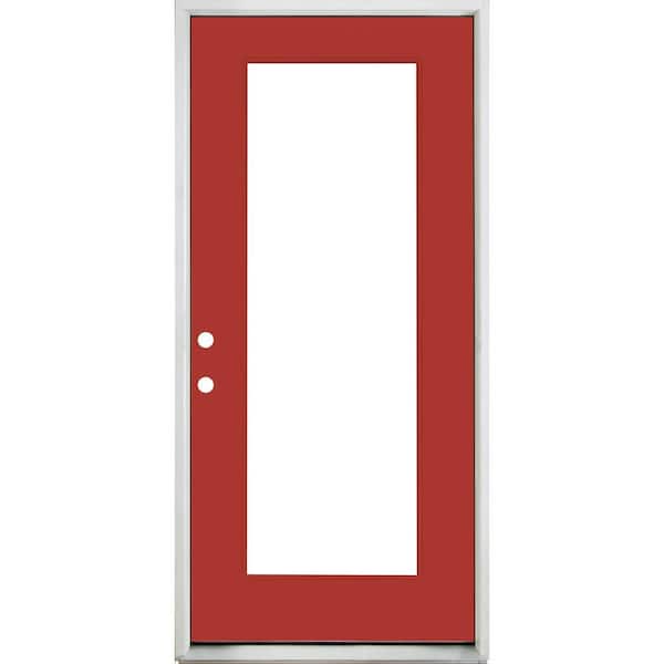 Steves & Sons Legacy 30 in. x 80 in. Full-Lite Clear Glass RHIS Morocco Red Finish Fiberglass Prehung Front Door