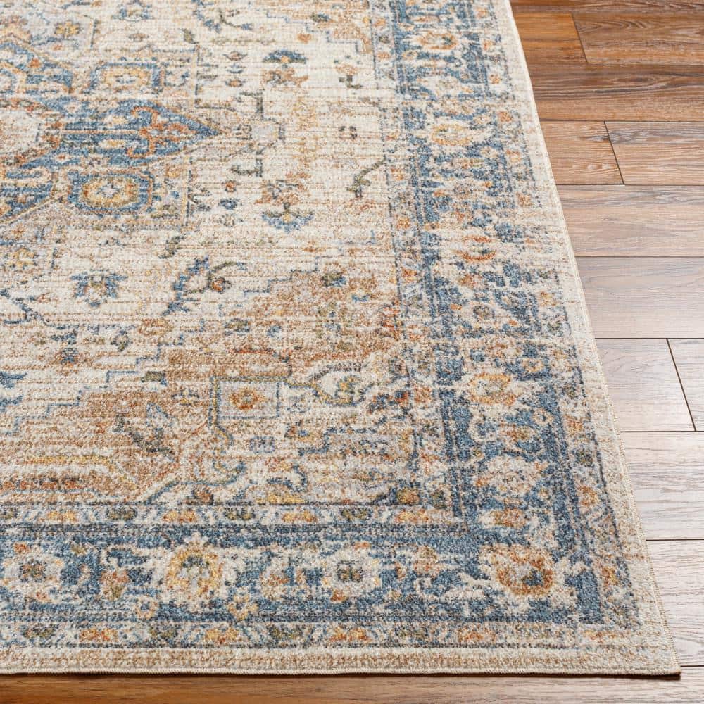 Blue Washable Reversible Synthetic 5' x 7' Area Rug