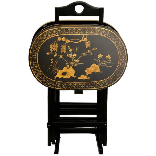 17 in. x 11 in. Rosewood TV Tray in Antique Gold (4-Pack)
