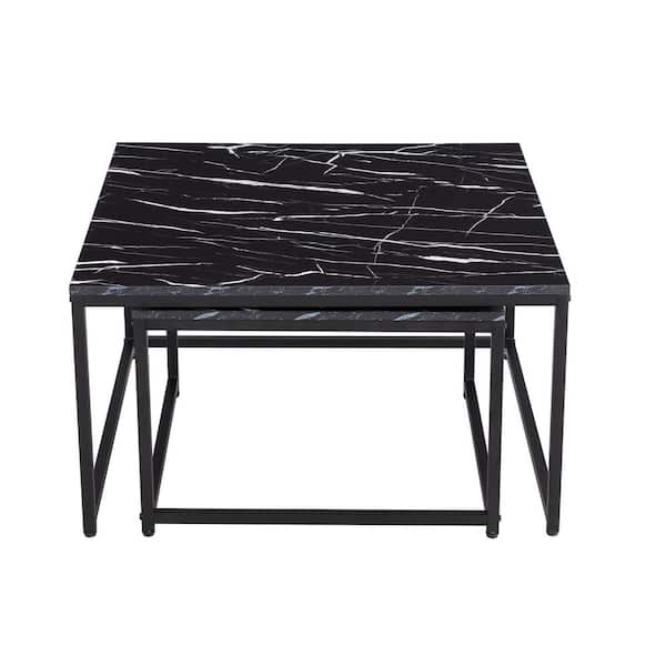 STICKON 31 .5 in. Black Rectangle MDF Coffee Table with 2-Pieces