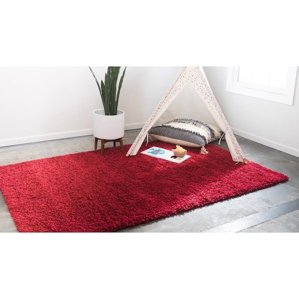 Unique Loom Solid Shag Cherry Red 6 ft. Round Area Rug 3127958 - The Home  Depot