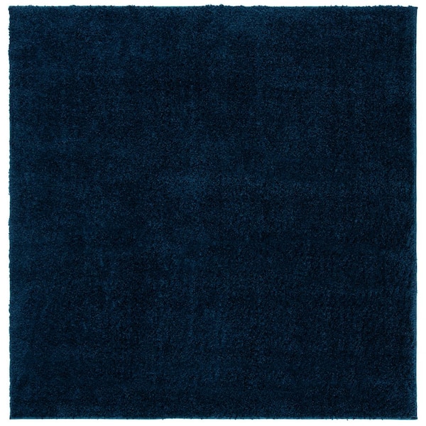 August Shag 4 ft. x 4 ft. Navy Solid Color Square Area Rug