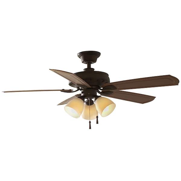 Hampton Bay Tucson 48 in. Indoor/Outdoor Oil Rubbed Bronze Ceiling Fan with Light Kit and Shatter Resistant Shades