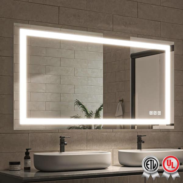 Super Bright 55 in. W x 30 in. H Rectangular Frameless Anti-Fog LED Wall Bathroom Vanity Mirror with Front Light