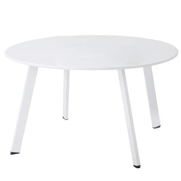 28 in. x 28 in. x 16 in. Round White Coffee Table Metal For Outdoor